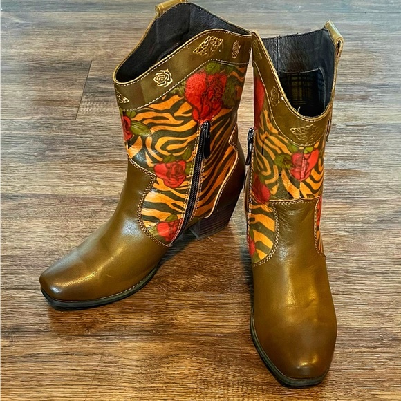 Spring Step Shoes - SPRING STEP Billie Bootie Ankle Boots SZ 37 EU/ 7 US olive, roses, tiger…